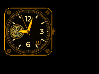 CoreClock gold analog face showing time and date